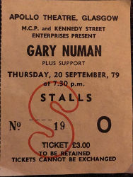 Gary Numan Glasgow Apollo Ticket 1979